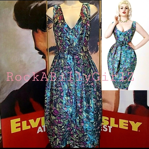 Tatyana Dresses & Skirts - Tatyana Bubble Vintage Art Deco 1950’s Vogue Blue Geo Rose Twist Bow Pinup Dress